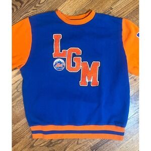 New‎ York Mets LGM Blue Orange Chenille Patch Sweatshirt Mens Medium MLB